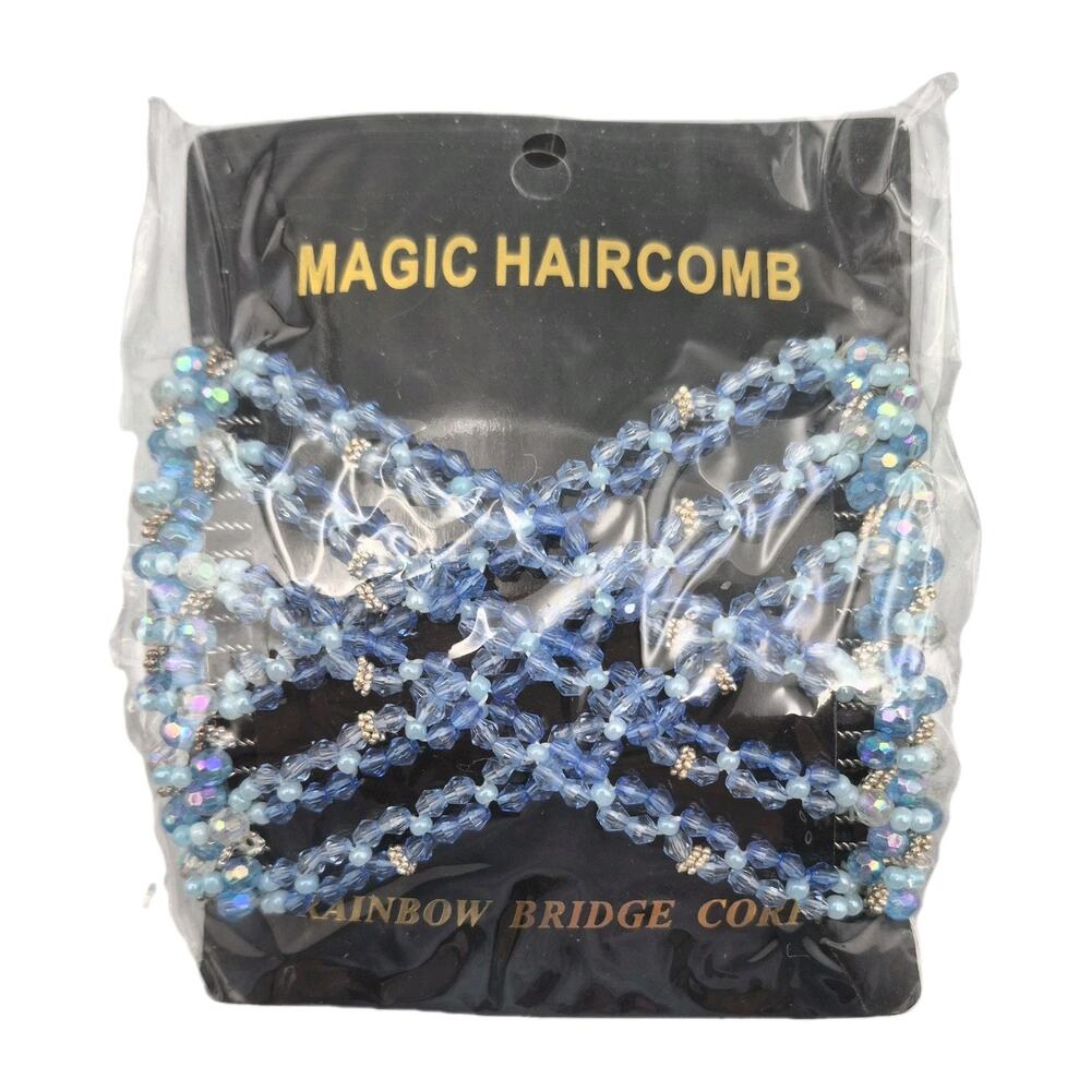 Vintage 1980s Rainbow Bridge Magic Haircomb Blue Beaded Elastic NEW